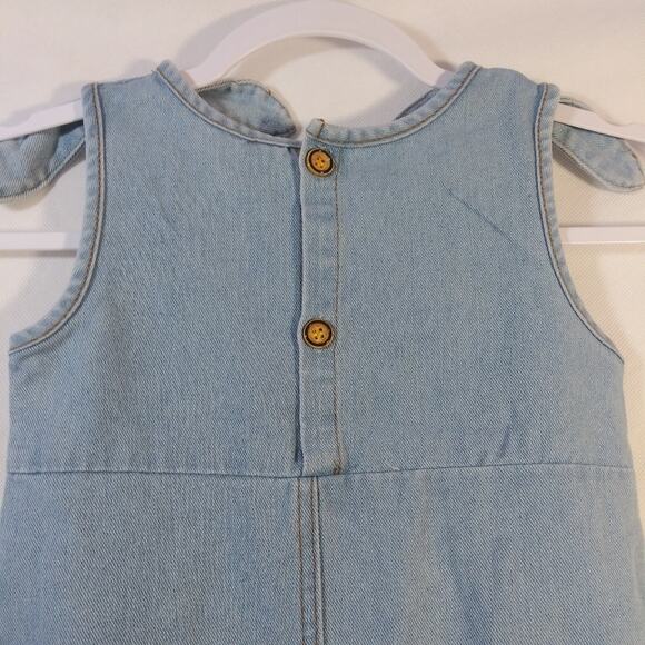 Baby Girls Denim Romper Solid Color Sleeveless Tie Knot Shoulder Jumpsuits - Picture 4 of 6
